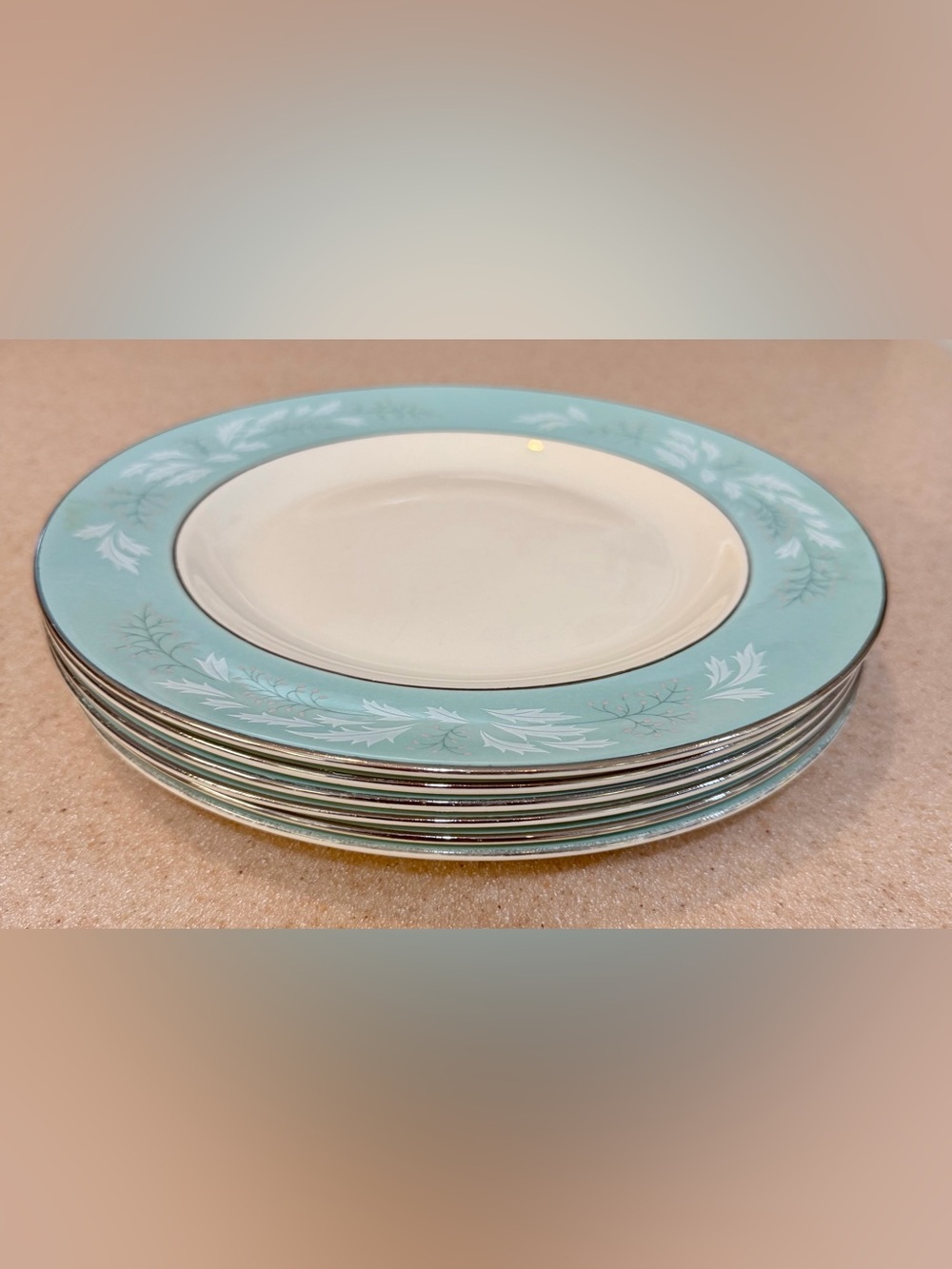 Vintage Turquoise & White Porcelain Dinner Plates Set - 6 Homer Laughlin Romance